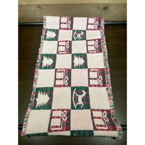 Vintage Christmas Table Runner Plaid Tree Archer Holiday Decor 65" x 12" 2 sided